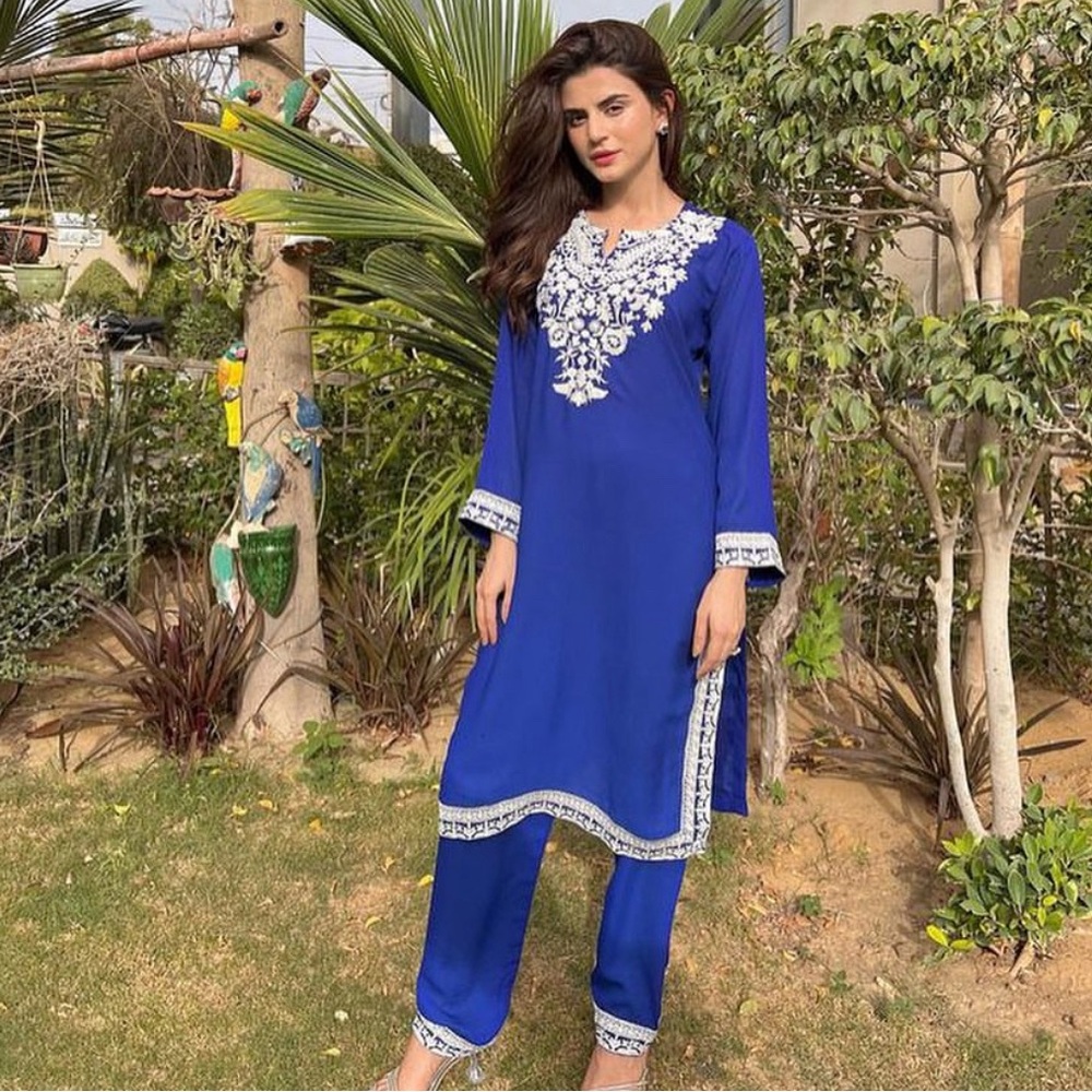 Pakistani Shalwar Kameez:  Georgette fabric shirt and trouser royal blue #104